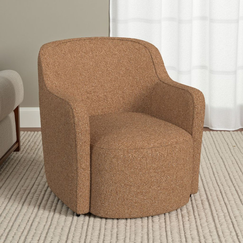 Brentleigh Upholstered Swivel Armchair, Light Tan Boucle