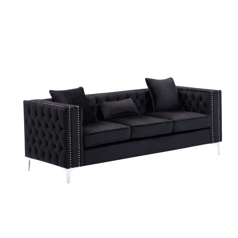 86'' Velvet Sofa, Black