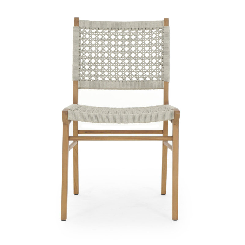 Chaise DELMAR d'extérieur brun délavé, Teck naturel, Corde ivoire
