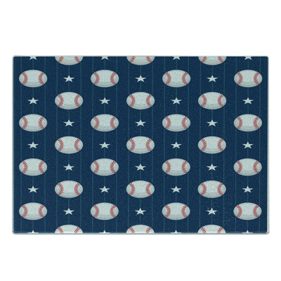 Ambesonne Sports Tempered Glass Cutting Board Baseball Stripes Night Blue Red White