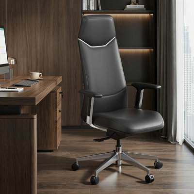 Fauteuil de direction en cuir véritable, fauteuil de bureau ergonomique pivotant, fauteuil de bureau à haut dossier inclinable, base en alliage d'aluminium, hauteur réglable