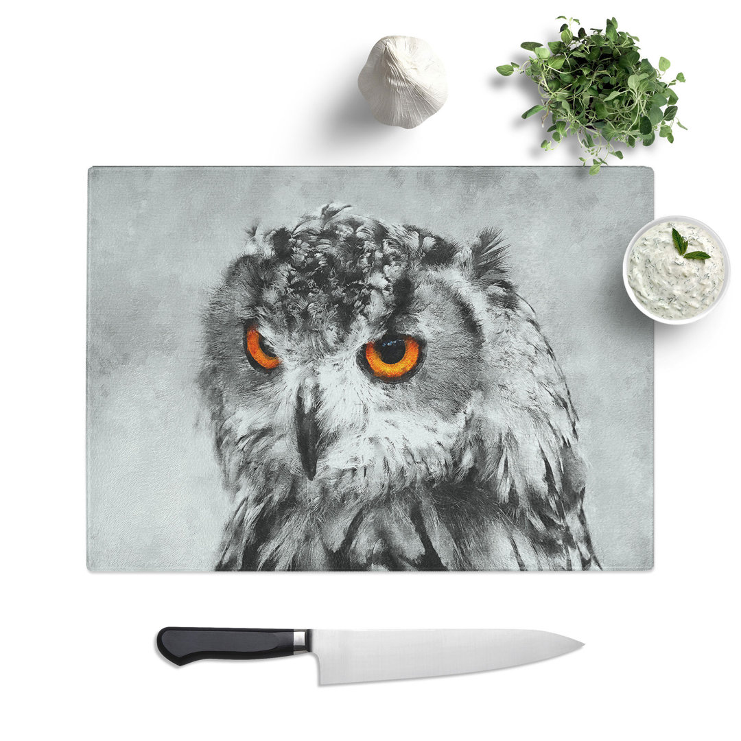 Tempered Glass Orange Eyed Owl Chopping Board