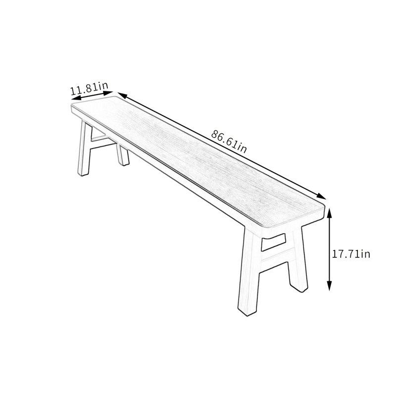 Kaile Solid Wood Bench, 17.71" H x 86.61" W x 11.81" D