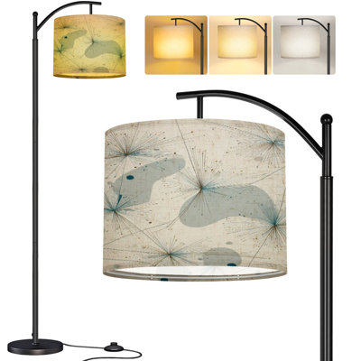  Lampe sur pied à arc style Mid-Century moderne années 1950 rétro rétro atomique sans soudure haut moderne lampe sur pied DEL réglable en lin abat-jour 3 températures de couleur