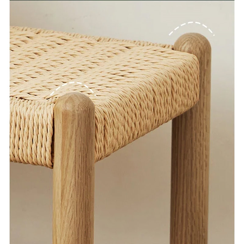 Scandinavian Minimalist Solid Wood Rope-Woven Shoe Bench, Oak/Natural