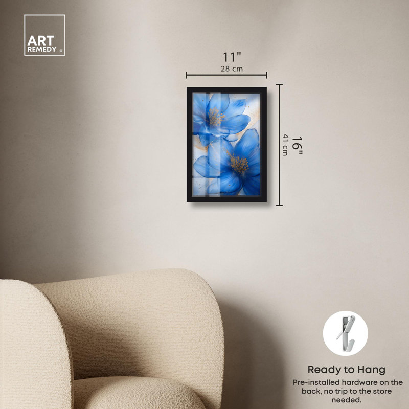 «Twilight Teal Tint II Shadowbox Print Flower» par Art Remedy, H 16 po x l 11 po, Noir