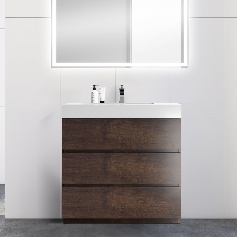 Mcauthor 35.8'' Single Bathroom Vanity with Resin Top, Walnut
