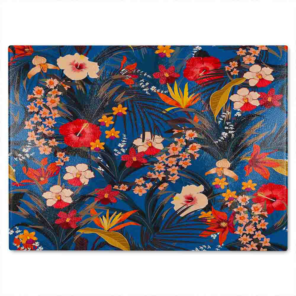 Tropical Flowers & Plants Glass Chopping Board