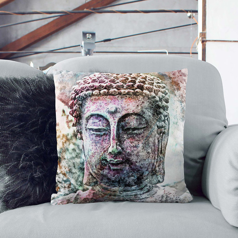 Peaceful Buddha Cushion with Filling, Black, 55cm H x 55cm W x 20cm D