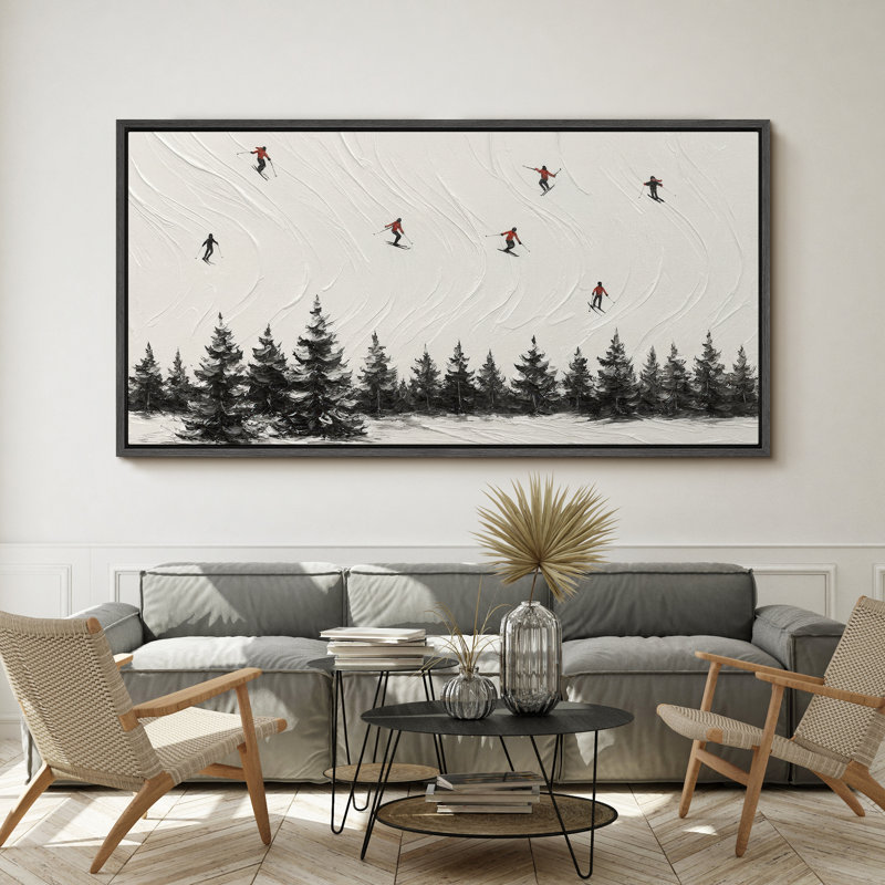 Grande impression sur toile encadrée, impression abstraite de paysage d'hiver pour une décoration moderne, Noir