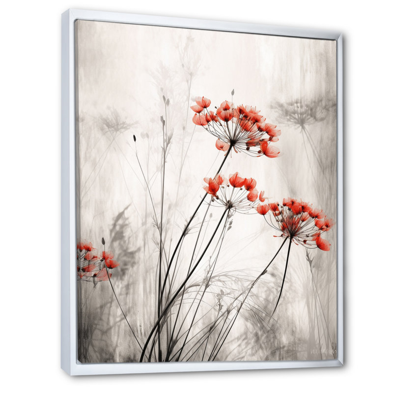 «Red Grey Herb Garden III», impressions sur toile florales, Cadre flottant blanc, H 44 po x l 34 po x P 1,5 po