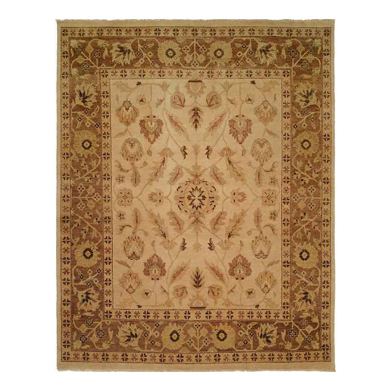 Tapis beige en laine noué à la main, Rectangle 6 pi x 9 pi