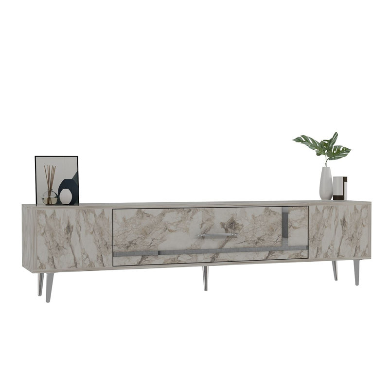 Olivia Unfinished TV Stand, Vintage White/Silver, 150cm