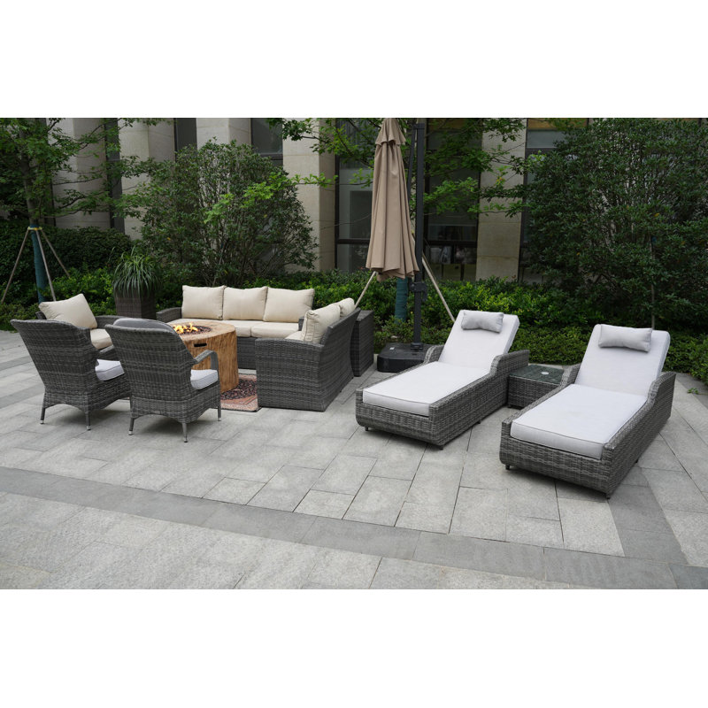 Ensemble de conversation avec coussins pour 10 personnes Brandy Wicker / Rattan, Beige / Blanc, gris