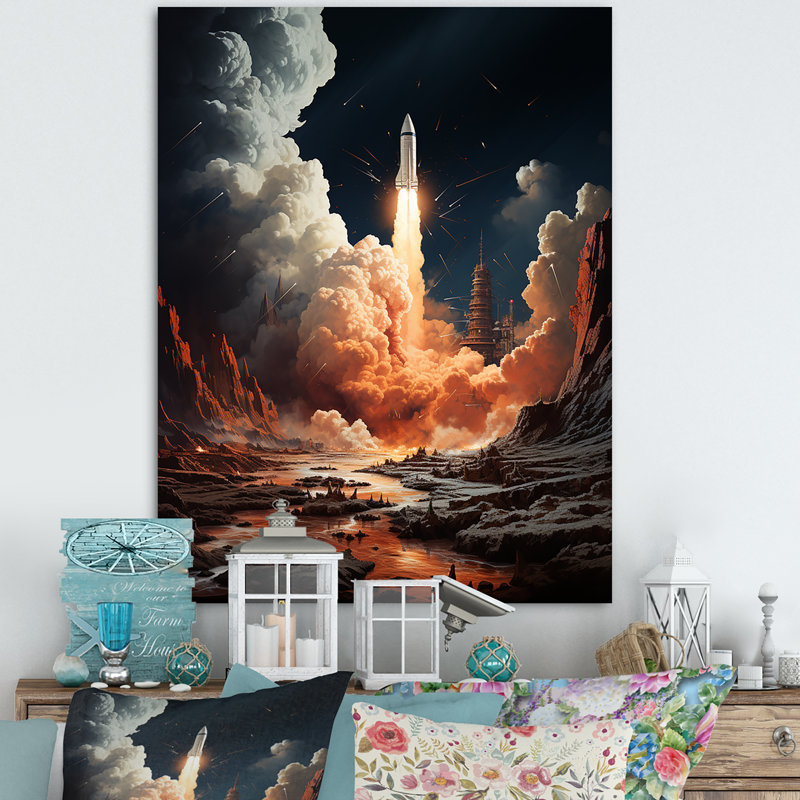 Rocketship Lunar Odyssey - impression d'art sur toile Rocketship, H 20 po x l 12 po x P 1 po, Toile tendue