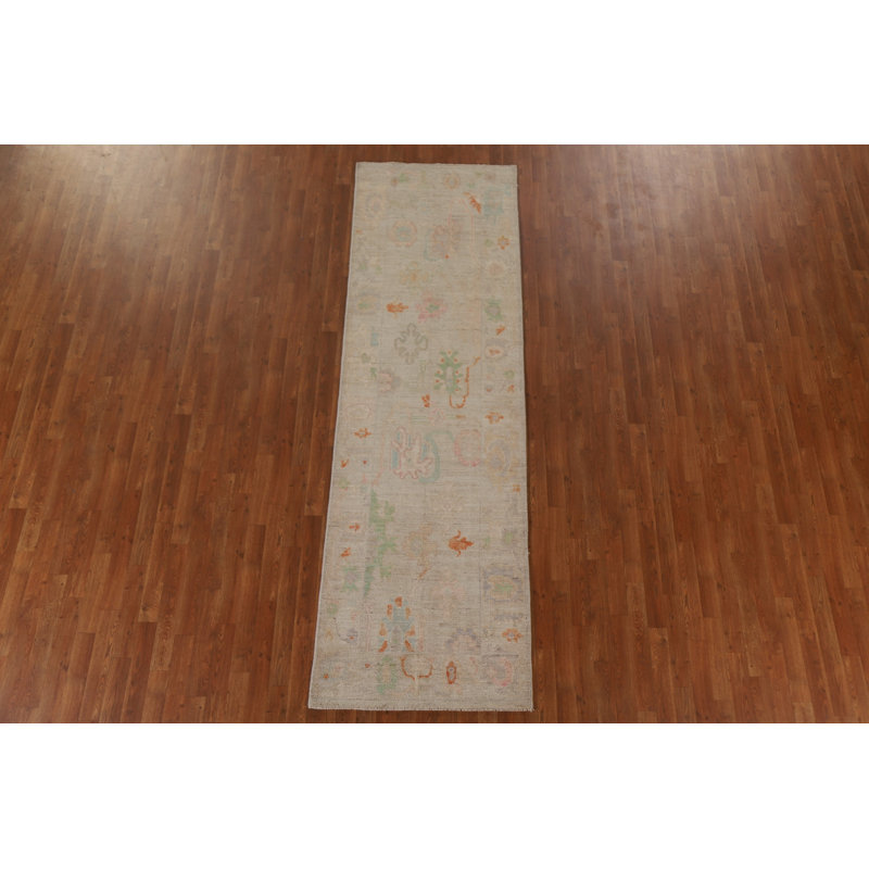 Tapis de couloir beige en laine noué à la main 3 pi x 9 pi 10 po Floral