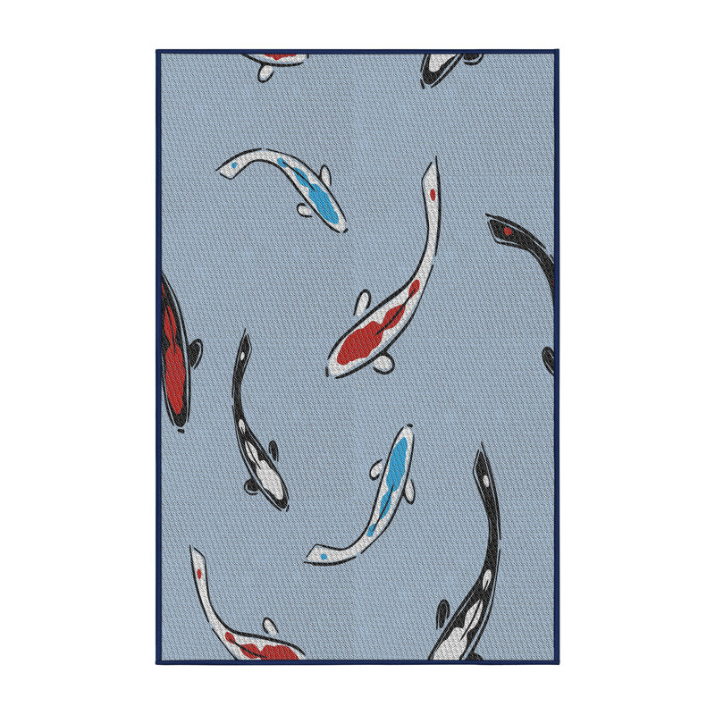 Laine et polyester délavé à la machine de Juillac bleu/rouge/vert Tapis décoratif, Rectangle 7 pi x 10 pi