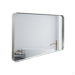 Glossy Brushed Silver Rounded Corner Rectangle Wall Mirror For Bathroom Metal Frame Wall Mounted Bathroom Mirror Home Decor Corner Hangs Farmhouse Mirror(Horizontal & Vertical)