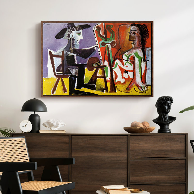 «The Painter and His Model ,63», Pablo Picasso, toile tendue avec châssis, 24 po x 36 po, Noyer