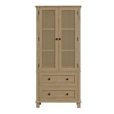 Armoire de cuisine avec portes en rotin et 2 tiroirs