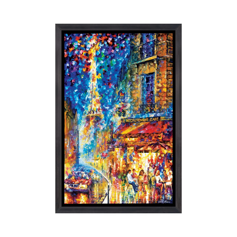 «Paris - Café de recherche» par Leonid Afremov - impression d'art textuel, H 26 po x l 18 po x 1,5 po