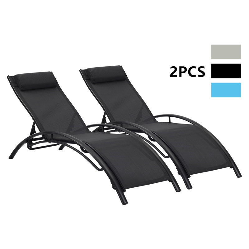 Tracei Outdoor Metal Chaise Lounge, Black, Black