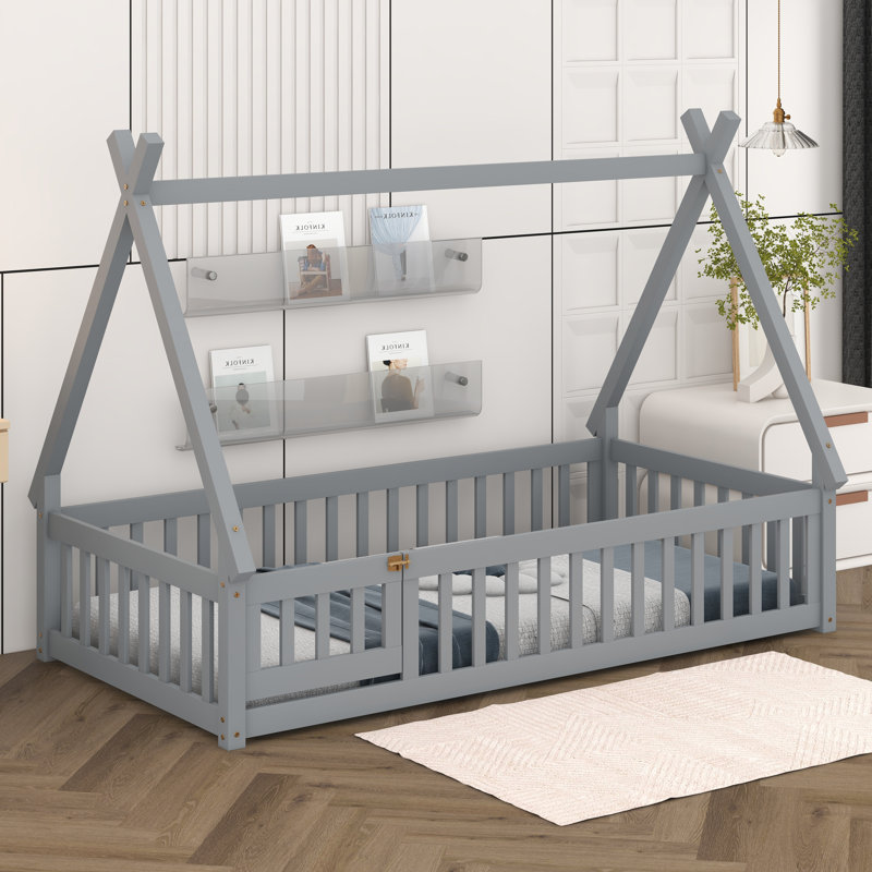 Lit plateforme Aggappora, Gris, Lit simple 1