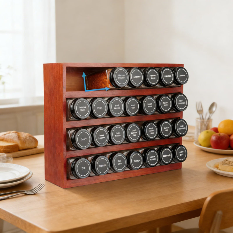 Ensemble de support à épices en bambou avec 28 pots en verre, 780 étiquettes, tablette à 4 niveaux, marqueur à craie et entonnoir pour comptoir de cuisine, armoire, tiroir ou fixation murale