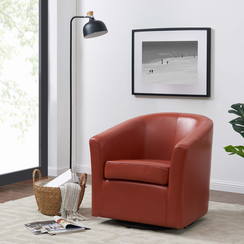30-Inch Wide Swivel Barrel Chair, Pumpkin Bonded Leather