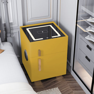 21 Inch Tall Modern Smart Pine Wood Microfiber Leather Safe Nightstand in 7 Colors with Password Key Lock Wireless Charging USB Three Color Light and Bluetooth Speaker