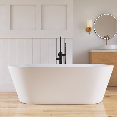67'' Freestanding Soaking Bathtub Solid Surface Soaking Tubs in Matte White