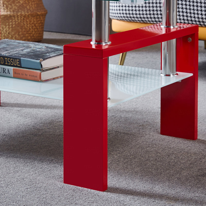 Table basse rectangulaire, étagère inférieure à double couche, Red