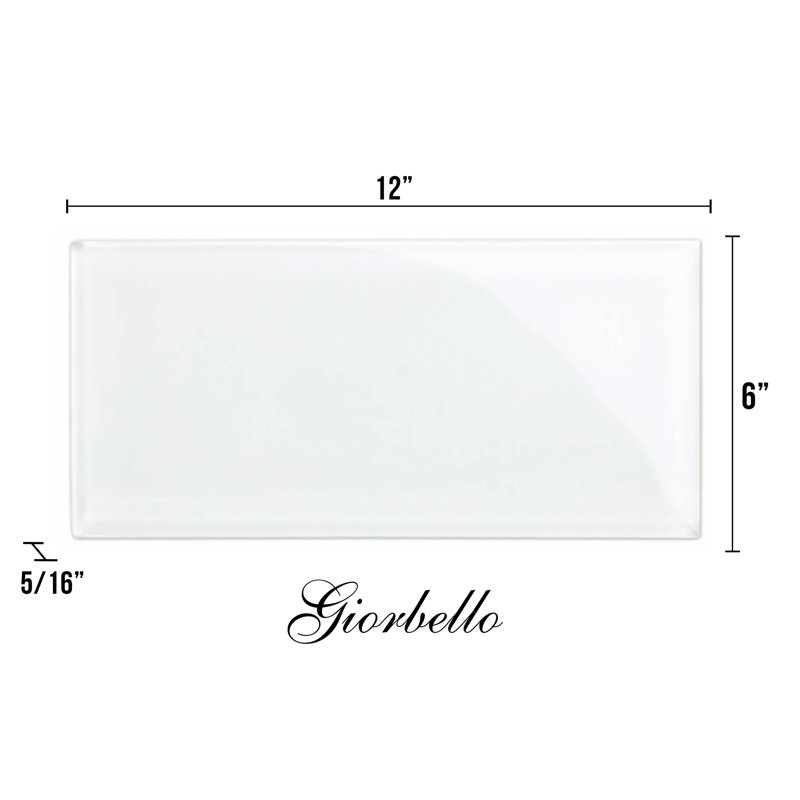 6" x 12" Glass Subway Tile, Bright White
