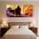 «Samurai Silhouette Sunset Clouds Reflection», ensemble de 3 impressions sur toile