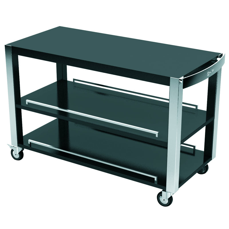 Solid Wood Top Kitchen Cart, Dark Green, 32.75" H x 41" W x 22.5" D