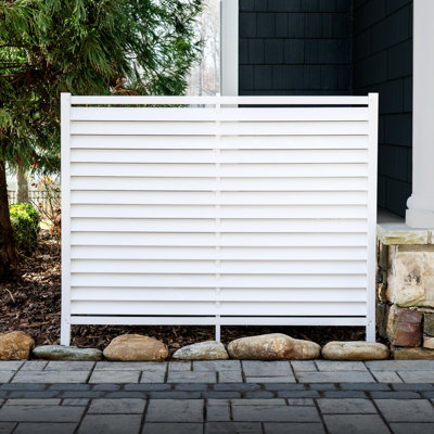 4ft H X 5ft W (1 Panel) No Dig Enclo Savannah Privacy Screen, Louvered White Vinyl Fence Panel, Trash Can Hider Outdoor, AC Fence, Pool Equipment Enclosure, Privacy Fence Panels, EC18041