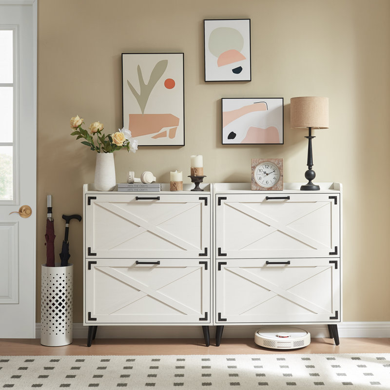 Armoire de rangement pour chaussures Chea avec tablettes réglables, Blanc, 2