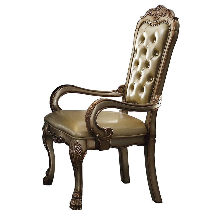 Assortiment de 2 fauteuils, ornement en patine dorée, coussin de dossier, chaise rembourrée de deux, siège d'appoint, structure, siège relaxant
