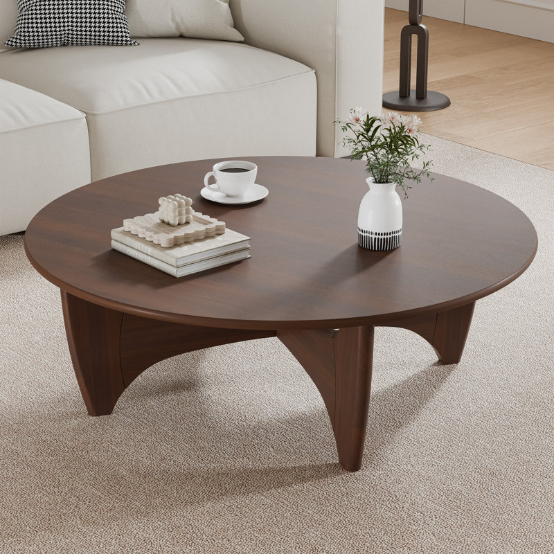 38" L x 38"W × 16"H Round Wood Coffee Table with Batman Crossed Legs, Walnut
