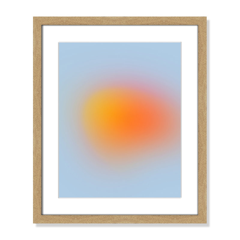 Imprimé néon orange brillant, Pas de tapis, H 19 po x l 16 po x P 1,25 po, Cadre photo simple en grain de bois naturel