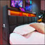 Grand lit plateforme tapissier avec système de rangement hydraulique, chargement par DEL et USB (sans matelas)-738550434