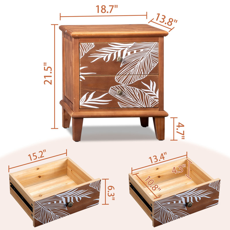 Solid Wood Nightstand with 2 Drawer