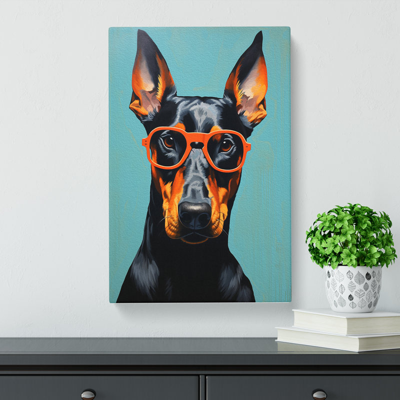 Doberman With Glasses - No Frame Print, 60cm H x 40cm W x 3cm D