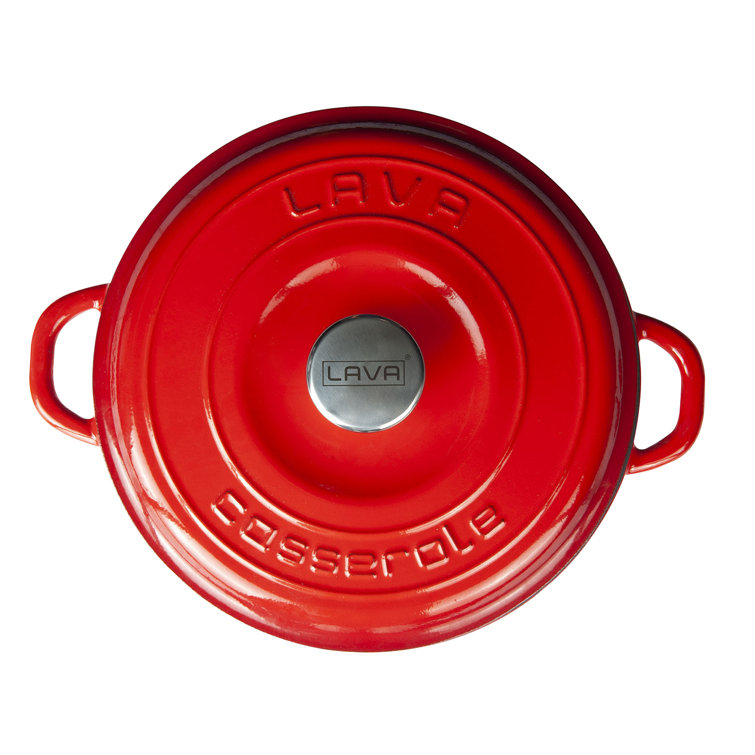Lava Enameled Cast Iron Bread Pan 4 Quart. Round with Cast Iron Lid - Red 