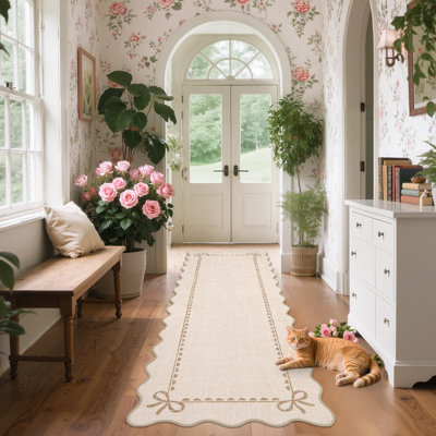 Tapis de couloir beige 2 x 6 pour tapis de couloir, tapis antidérapant lavable, tapis anti-déchirure doux et résistant aux taches pour la salle de bain de la chambre à coucher