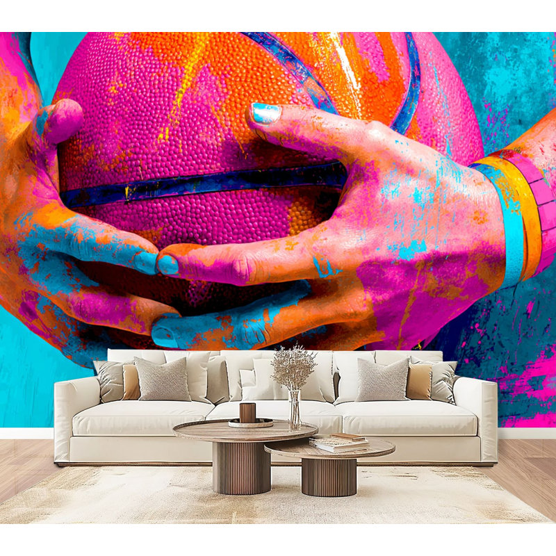Papier peint adhésif de sport Graffiti Basketball Sports pour garçons, décoration de salle de jeux, papier peint adhésif H 69 po x l 96 po, papier peint amovible en PVC auto-adhésif pour chambre à coucher, bureau à domicile