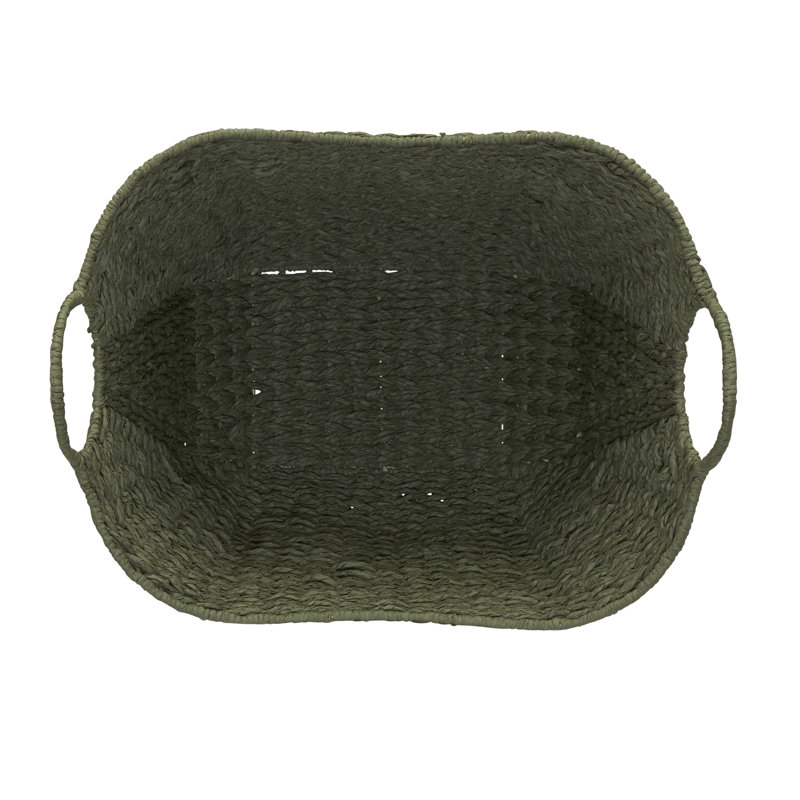 Olive Green Seagrass Oval Storage Basket with Wire Handles
