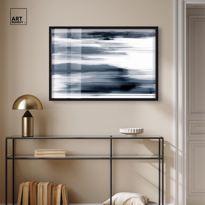 «Blue Mirage Shadowbox Print», art mural bleu par Art Remedy, H 25 po x l 37 po, Noir