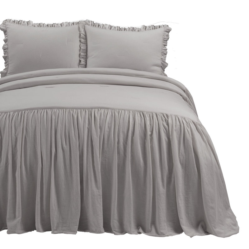  3 Piece Coverlet Set, Gray, Full/Queen Coverlet/Bedspread + 3 Standard Shams