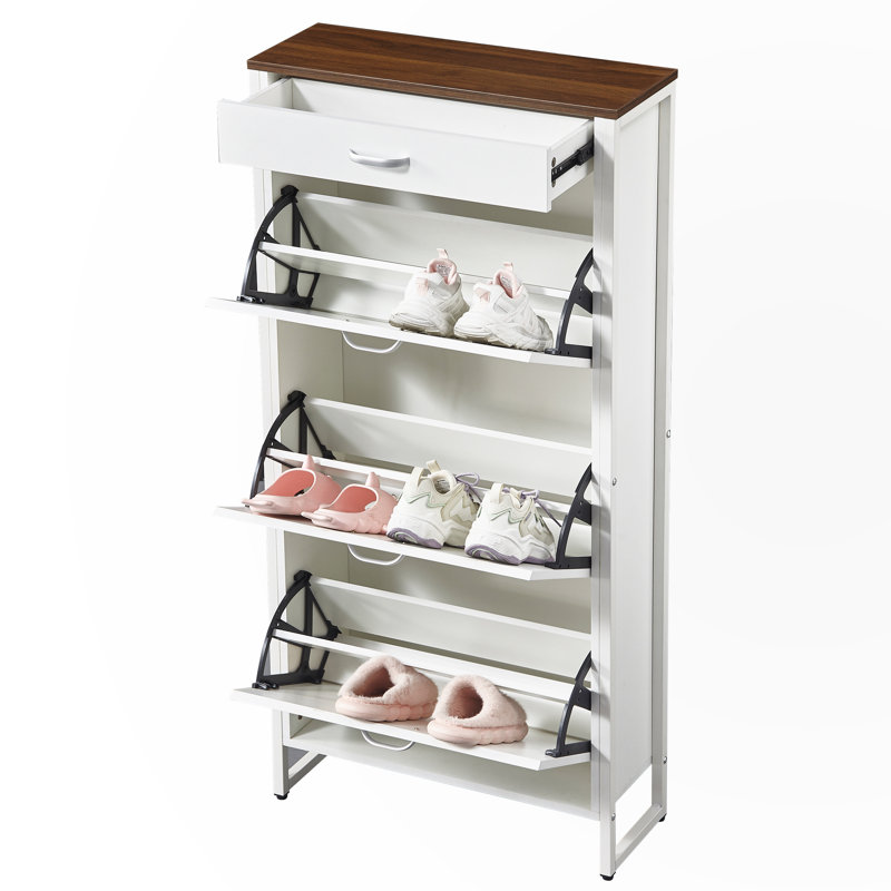 Armoire à chaussures avec 3 tiroirs rabattables, Blanc ancien